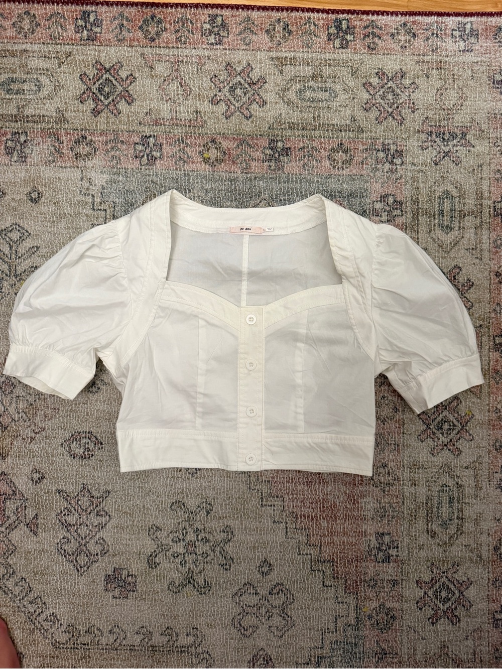 miami White Puff-Sleeve Cropped Button Top